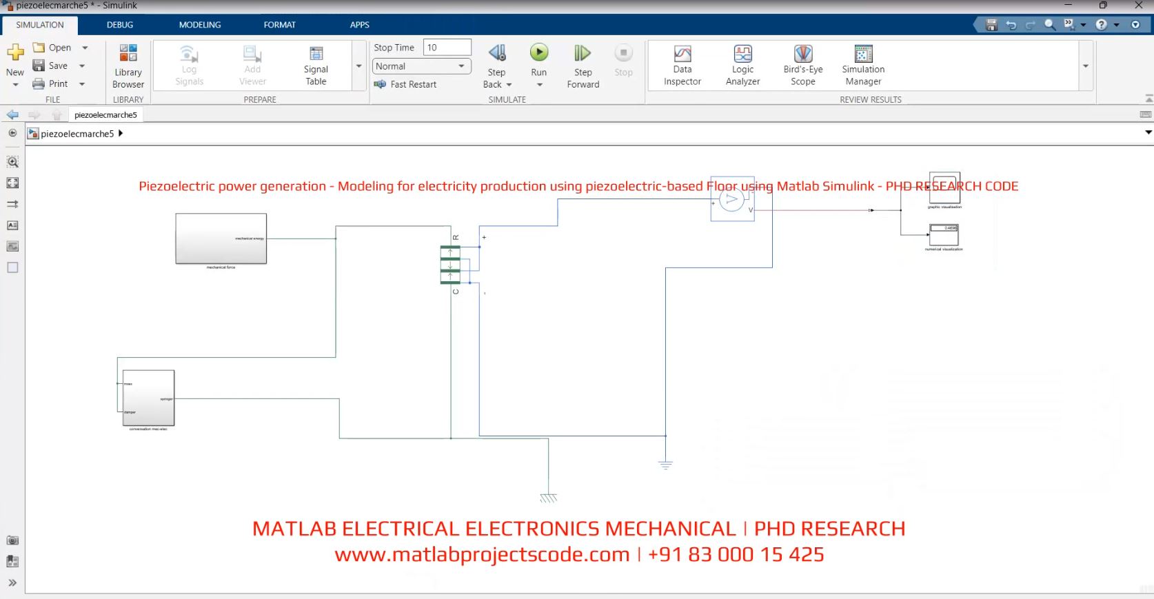Piezoelectric power generation - Modeling for electricity production using piezoelectric-based Floor using Matlab Simulink - PHD RESEARCH CODE